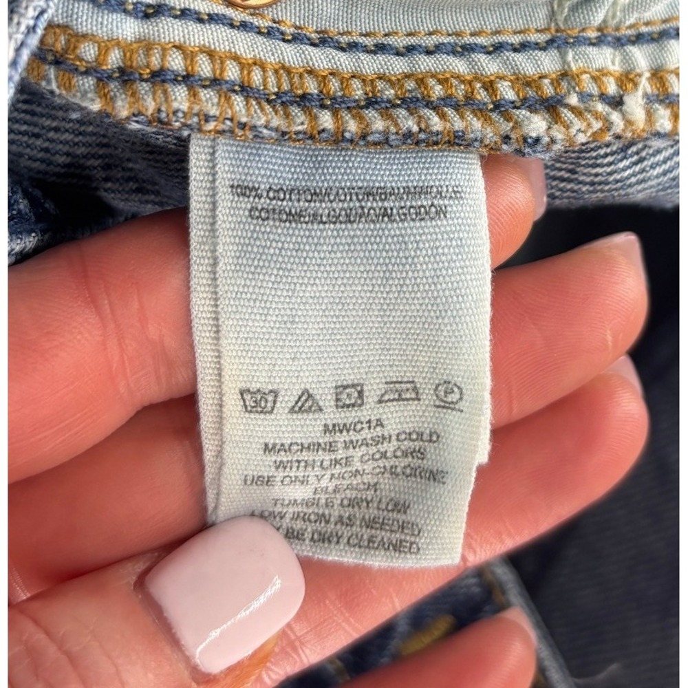 We The Free Free People Denim Mini Skirt Button‎ Fly Raw Hem Distressed Blue 26 - Picture 3 of 8